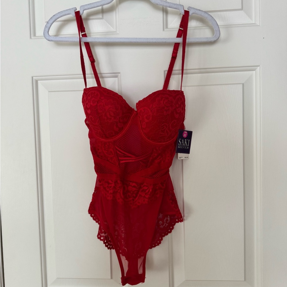Saki Silver Lace Teddy Bodysuit, Medium